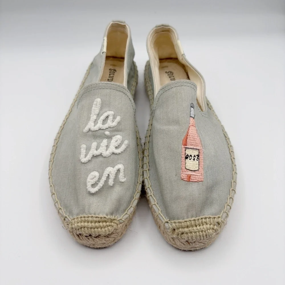 Soludos La Vie en Rosé Embroidered Flats Espadrilles Sz 8